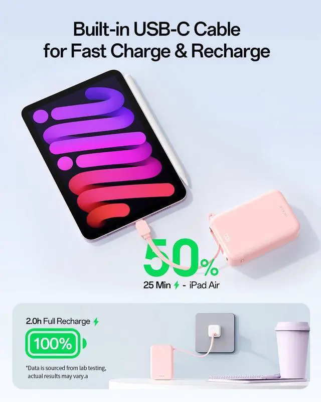 Alt view image 3 of 7 - Portable Charger, 10000mAh 45W PD Power Bank, USB C in&Out Fast Charging Battery Pack with Phone Stand, Travel Essential Powerbank for iPhone 17 16 15 14 13 12 Samsung S25 MacBook etc,Pink