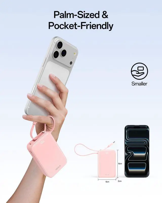 Alt view image 5 of 7 - Portable Charger, 10000mAh 45W PD Power Bank, USB C in&Out Fast Charging Battery Pack with Phone Stand, Travel Essential Powerbank for iPhone 17 16 15 14 13 12 Samsung S25 MacBook etc,Pink