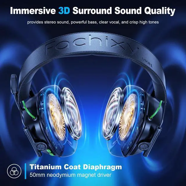 Alt view image 2 of 7 - VK81 Wireless Gaming Headset for PS5, PC, PS4, Switch and Mobile, 2.4GHz USB/Type-C Low Latency Connection, Bluetooth 5.4 Headset with ENC Mic, 50mm Drivers, RGB