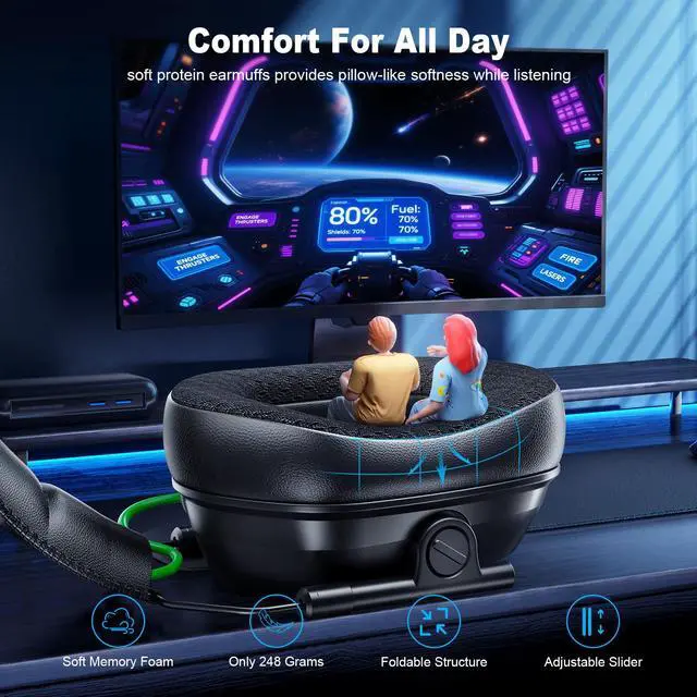 Alt view image 5 of 7 - VK81 Wireless Gaming Headset for PS5, PC, PS4, Switch and Mobile, 2.4GHz USB/Type-C Low Latency Connection, Bluetooth 5.4 Headset with ENC Mic, 50mm Drivers, RGB