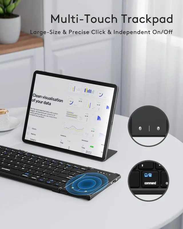 Alt view image 3 of 7 - Foldable Bluetooth Keyboard with Touchpad, Full-Size Wireless Folding Keyboards with Holder, Rechargeable Portable Travel for iOS Windows Android Mac OS, Support 3 Devices (BT5.1 x 3)