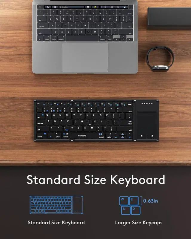 Alt view image 4 of 7 - Foldable Bluetooth Keyboard with Touchpad, Full-Size Wireless Folding Keyboards with Holder, Rechargeable Portable Travel for iOS Windows Android Mac OS, Support 3 Devices (BT5.1 x 3)