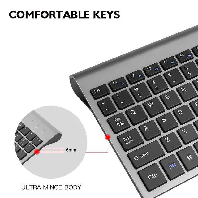 Alt view image 2 of 6 - Wireless Keyboard and Mouse Combo, Compact Silent Ergonomic Scissor Switch Keyboard and Optical Mouse Set, 2.4G Lag-Free Cordless Keyboard Mice for Computer, Mac, Laptop, PC, Windows - Grey
