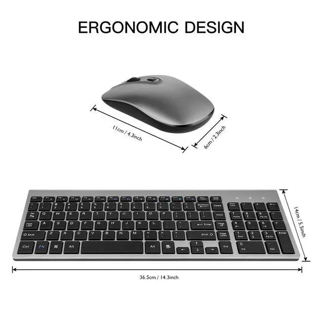 Alt view image 4 of 6 - Wireless Keyboard and Mouse Combo, Compact Silent Ergonomic Scissor Switch Keyboard and Optical Mouse Set, 2.4G Lag-Free Cordless Keyboard Mice for Computer, Mac, Laptop, PC, Windows - Grey