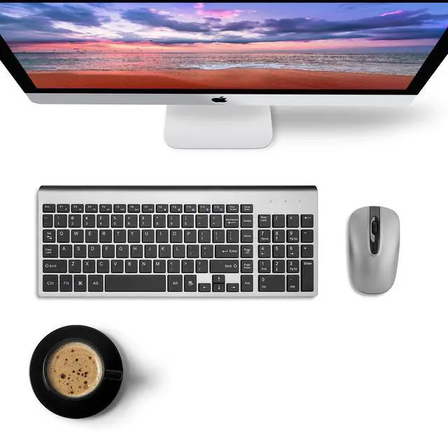 Alt view image 5 of 6 - Wireless Keyboard and Mouse Combo, Compact Silent Ergonomic Scissor Switch Keyboard and Optical Mouse Set, 2.4G Lag-Free Cordless Keyboard Mice for Computer, Mac, Laptop, PC, Windows - Grey