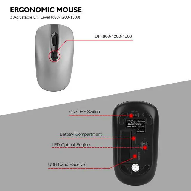 Alt view image 6 of 6 - Wireless Keyboard and Mouse Combo, Compact Silent Ergonomic Scissor Switch Keyboard and Optical Mouse Set, 2.4G Lag-Free Cordless Keyboard Mice for Computer, Mac, Laptop, PC, Windows - Grey