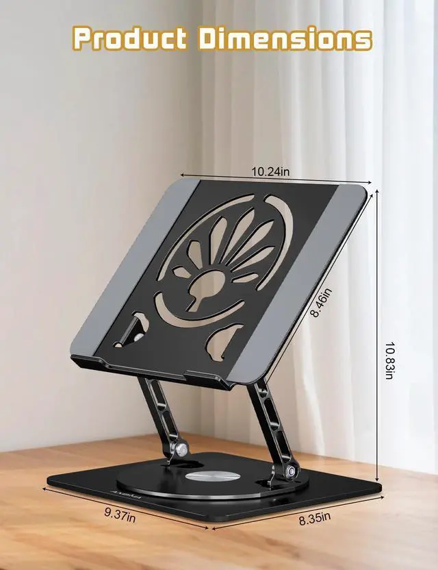 Alt view image 3 of 7 - Adjustable Laptop Stand for Desk-360° Rotating Base Aluminum Laptop Riser,Ergonomic Computer Stand for Office Home MacBook Pro/Air Dell HP up to 16'',Black