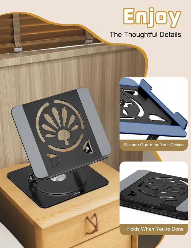 Alt view image 4 of 7 - Adjustable Laptop Stand for Desk-360° Rotating Base Aluminum Laptop Riser,Ergonomic Computer Stand for Office Home MacBook Pro/Air Dell HP up to 16'',Black
