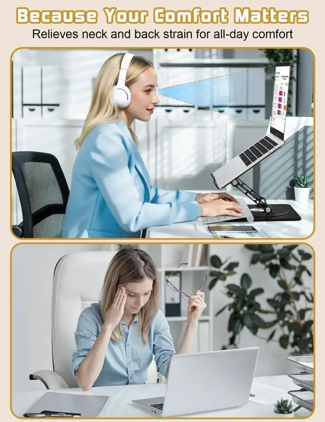 Alt view image 6 of 7 - Adjustable Laptop Stand for Desk-360° Rotating Base Aluminum Laptop Riser,Ergonomic Computer Stand for Office Home MacBook Pro/Air Dell HP up to 16'',Black