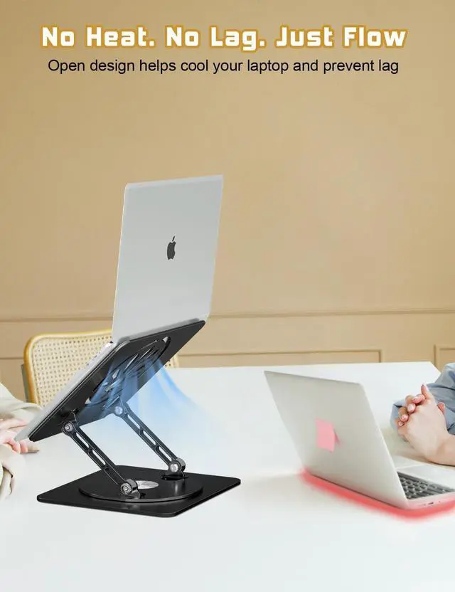 Alt view image 5 of 7 - Adjustable Laptop Stand for Desk-360° Rotating Base Aluminum Laptop Riser,Ergonomic Computer Stand for Office Home MacBook Pro/Air Dell HP up to 16'',Black