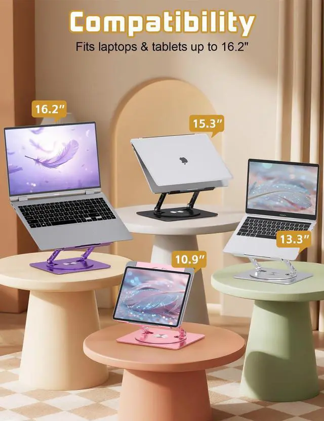Alt view image 7 of 7 - Adjustable Laptop Stand for Desk-360° Rotating Base Aluminum Laptop Riser,Ergonomic Computer Stand for Office Home MacBook Pro/Air Dell HP up to 16'',Black