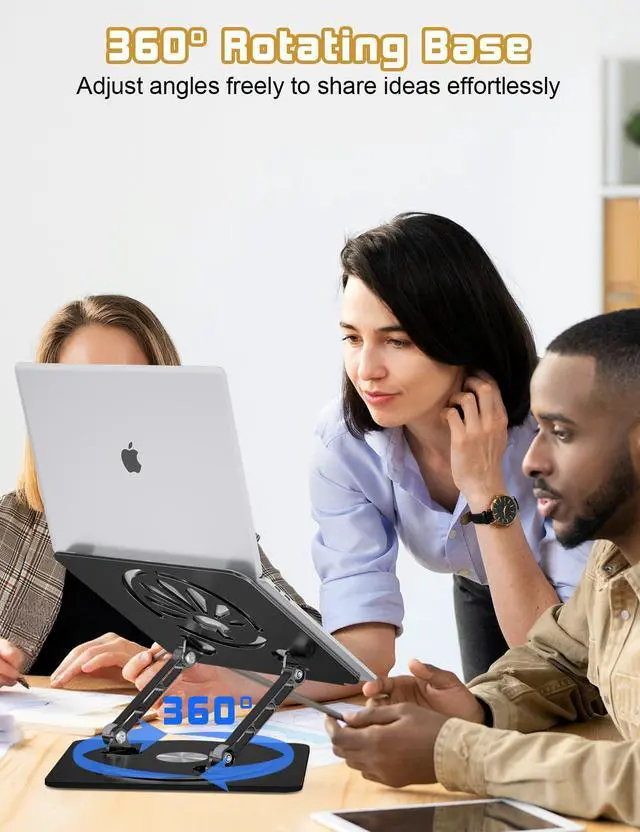 Alt view image 2 of 7 - Adjustable Laptop Stand for Desk-360° Rotating Base Aluminum Laptop Riser,Ergonomic Computer Stand for Office Home MacBook Pro/Air Dell HP up to 16'',Black
