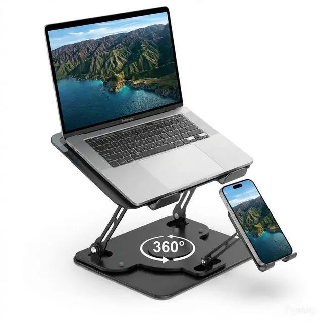 Main image of Laptop Stand for Desk,Adjustable Computer Stand with 360° Rotating Base,2-in-1 Laptop Stands with Phone Holder,Ergonomic Laptop Riser for Collaborative Work,fits for All 10-16" Laptops