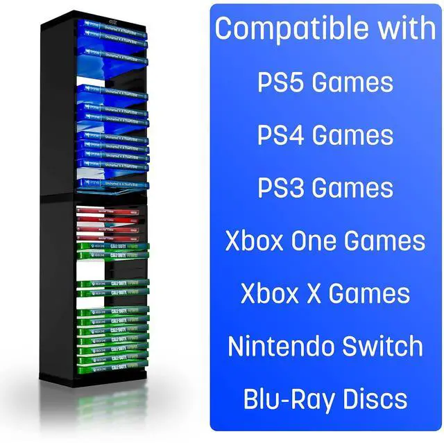 Alt view image 3 of 7 - Game Storage Tower Stores 36 Games or Blu-Ray Disks Game Holder Rack for PS4, PS5, Xbox One, Xbox Series X/S Games and Blu-Ray Discs (Black)