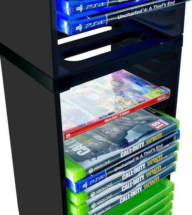 Alt view image 7 of 7 - Game Storage Tower Stores 36 Games or Blu-Ray Disks Game Holder Rack for PS4, PS5, Xbox One, Xbox Series X/S Games and Blu-Ray Discs (Black)