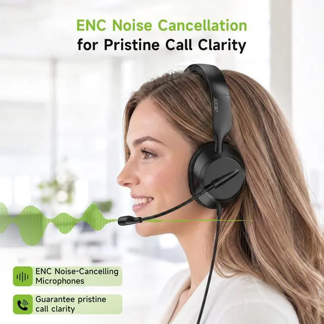 Alt view image 3 of 6 - Headset with Microphone for PC - ENC Noise Cancelling Headphones with Mic, Dual USB C Headset with Microphone & USB, 40mm Drivers Wired Headset with Mic for Work, Call Center Headset for Office