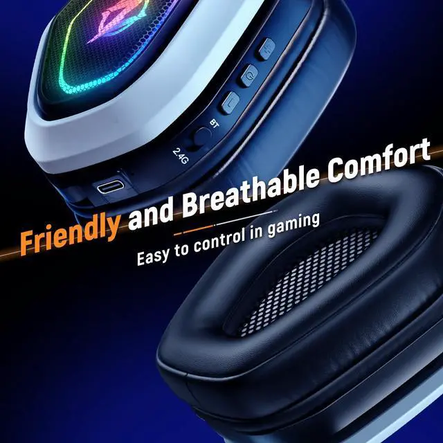 Alt view image 4 of 6 - 2.4GHz Wireless Gaming Headset for PC, Ps5, Ps4 - Lossless Audio USB & Type-C Ultra Stable Gaming Headphones with Flip Microphone, 40-Hr Battery Gamer Headset for Switch, Laptop, Mobile, Mac