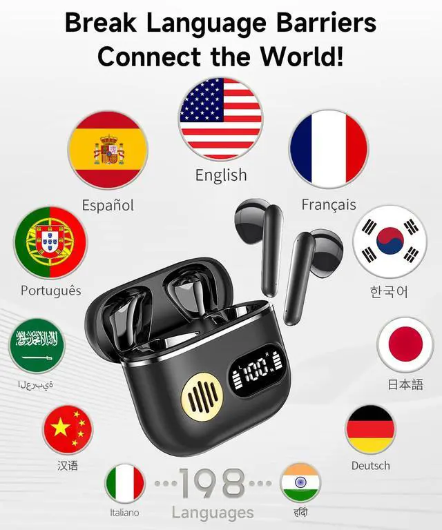 Alt view image 3 of 7 - Wireless Earbuds, Bluetooth 6.1 Headphones Bass Stereo, 2026 Bluetooth Earbuds AI Translation Earbuds in Ear Earbuds with Dual LED Display Bluetooth Headphones Earphone for Gym/Running/Workout