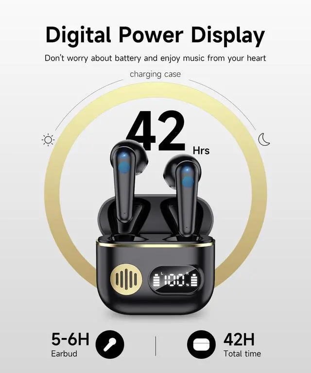 Alt view image 6 of 7 - Wireless Earbuds, Bluetooth 6.1 Headphones Bass Stereo, 2026 Bluetooth Earbuds AI Translation Earbuds in Ear Earbuds with Dual LED Display Bluetooth Headphones Earphone for Gym/Running/Workout