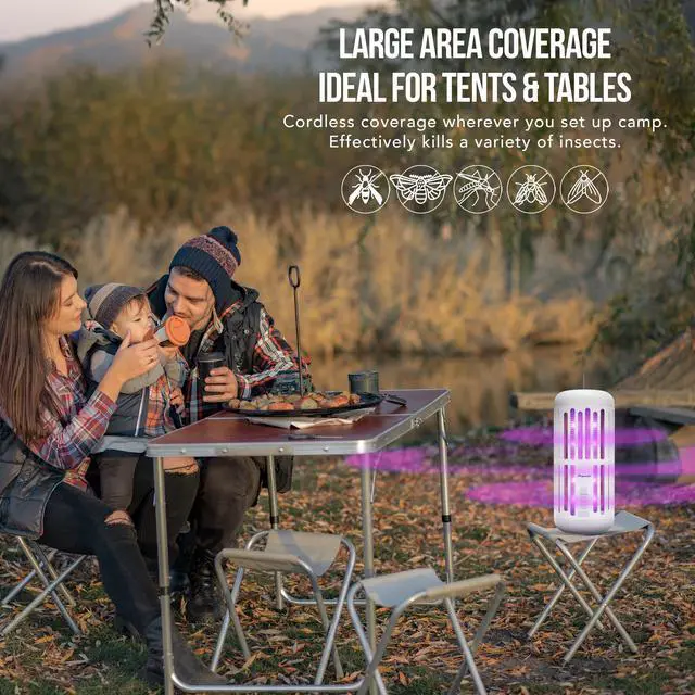 Alt view image 4 of 6 - 3-in-1 Rechargeable Bug Zapper with Bluetooth Speaker and Ambient LED Light, Portable Cordless Mosquito Killer for Patio, Camping and Garden, High-Voltage Electric Insect Control - White