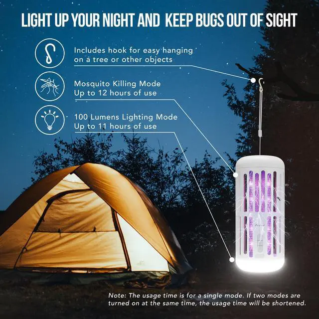 Alt view image 3 of 6 - 3-in-1 Rechargeable Bug Zapper with Bluetooth Speaker and Ambient LED Light, Portable Cordless Mosquito Killer for Patio, Camping and Garden, High-Voltage Electric Insect Control - White