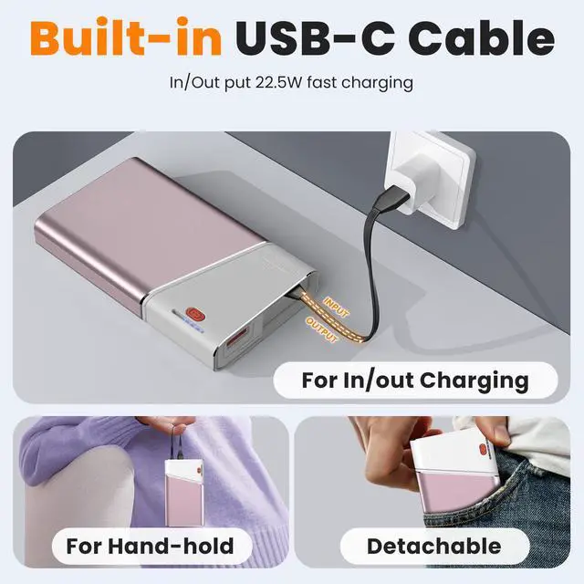 Alt view image 6 of 7 - Portable Charger 20000mAh, 22.5W PD 3.0+QC 4.0 Super Fast Charging Power Bank, Cooler Aerospace Metal Case for iPhone 17 16 15 14, 13 Android iPad Samsung Google Tablet & More, Travel Essential (Pink)