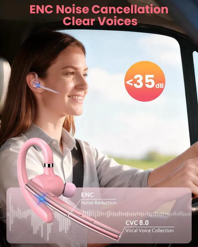 Alt view image 2 of 7 - Bluetooth Headset V5.1 72H Talk Time Dual Mic with Mute Button for Business, Wireless Hand-Free Bluetooth Earpiece with 500mAh Charging Case for Cell Phone Calls Trucker Driver Laptop