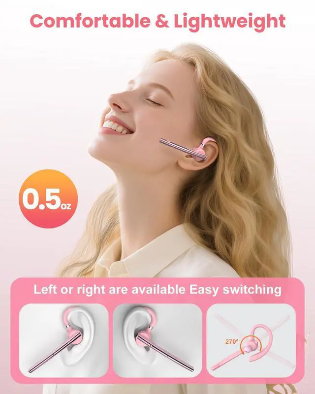Alt view image 4 of 7 - Bluetooth Headset V5.1 72H Talk Time Dual Mic with Mute Button for Business, Wireless Hand-Free Bluetooth Earpiece with 500mAh Charging Case for Cell Phone Calls Trucker Driver Laptop