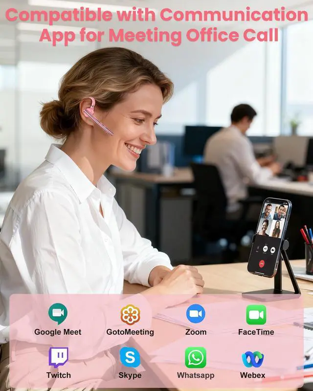 Alt view image 3 of 7 - Bluetooth Headset V5.1 72H Talk Time Dual Mic with Mute Button for Business, Wireless Hand-Free Bluetooth Earpiece with 500mAh Charging Case for Cell Phone Calls Trucker Driver Laptop