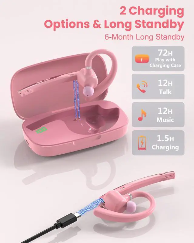 Alt view image 5 of 7 - Bluetooth Headset V5.1 72H Talk Time Dual Mic with Mute Button for Business, Wireless Hand-Free Bluetooth Earpiece with 500mAh Charging Case for Cell Phone Calls Trucker Driver Laptop