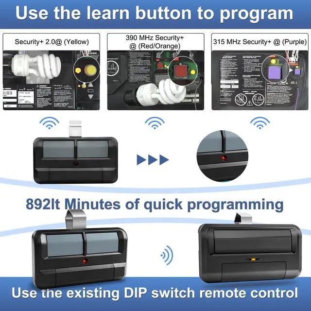 Alt view image 4 of 7 - Upgrade 892lT Garage Door Opener Remote for Liftmaster, 2-Button Security+ 2.0 Learning Remote Control Replaces 972lM 372lM 62lM,Works with Chamberlain Craftsman Dip Switch, Etc. 2pack
