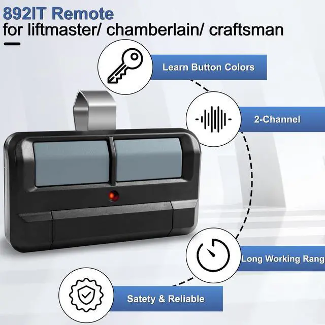 Alt view image 6 of 7 - Upgrade 892lT Garage Door Opener Remote for Liftmaster, 2-Button Security+ 2.0 Learning Remote Control Replaces 972lM 372lM 62lM,Works with Chamberlain Craftsman Dip Switch, Etc. 2pack