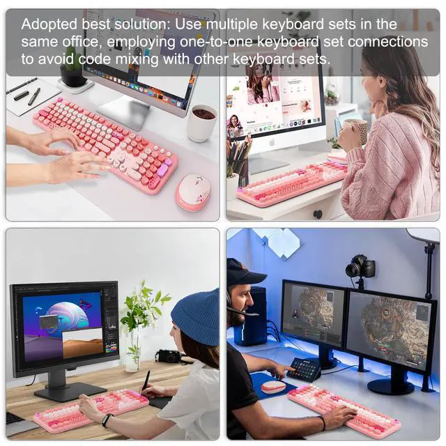 Alt view image 2 of 7 - Wireless Keyboard and Mouse Combo - 2.4G Full-Sized Cute Colorful Retro Keyboard with Round Keycaps 104 Keys Typewriter Keyboard for Laptop/Windows/PC-Pink Colorful