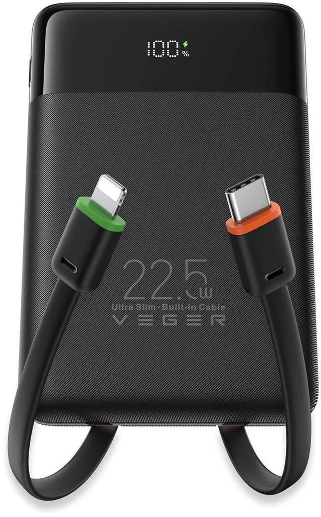 Main image of Portable Charger, Ultra Slim 22.5W Fast Charging with Built in Cable, Flight-Safe 10000mAh USB C Power Bank Battery Pack, Travel Essential Phone Powerbank for iPhone 17 16 Samsung S25 Google etc