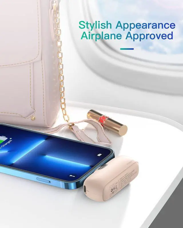 Alt view image 5 of 7 - Portable Charger for iPhone 14/13/12/11 Mini 5000mAh Built-in Lightning Plug Power Bank with LED Display, Fast Charging USB-C Input, Compact Travel Battery Pack, Pink