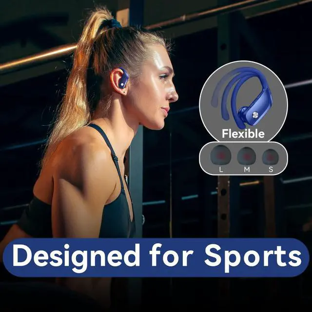 Alt view image 6 of 6 - Ear Buds Wireless Earbuds Bluetooth Headphones with 80H Playtime LED Display Case, Over-Ear Hook with Mic, Stereo Sound, Easy Button Controls, Sports Earphones for Running Workout Gym Blue
