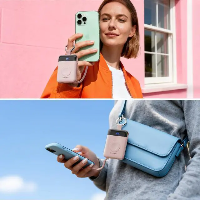 Alt view image 7 of 7 - Portable Charger,5000mAh PD 20W Super Fast Charging Power Bank with Built-in Cables,Travel Keychain Battery Pack for Apple Watch Ultra/11/10/9/8/7/6/SE,iPhone 17/16/15/14/13/12 (Pink)