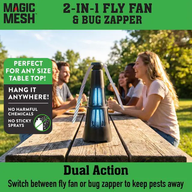 Alt view image 2 of 5 - 2-in-1 Fly Fan & Mosquito Zapper | Rechargeable Electric Outdoor & Indoor Pest Swatter & Trap Tool for Killing Bugs, Insects & More, for Patios, Camping, Cookouts & Yards | Up to 2800V