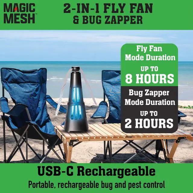Alt view image 5 of 5 - 2-in-1 Fly Fan & Mosquito Zapper | Rechargeable Electric Outdoor & Indoor Pest Swatter & Trap Tool for Killing Bugs, Insects & More, for Patios, Camping, Cookouts & Yards | Up to 2800V