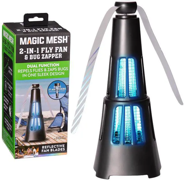Main image of 2-in-1 Fly Fan & Mosquito Zapper | Rechargeable Electric Outdoor & Indoor Pest Swatter & Trap Tool for Killing Bugs, Insects & More, for Patios, Camping, Cookouts & Yards | Up to 2800V