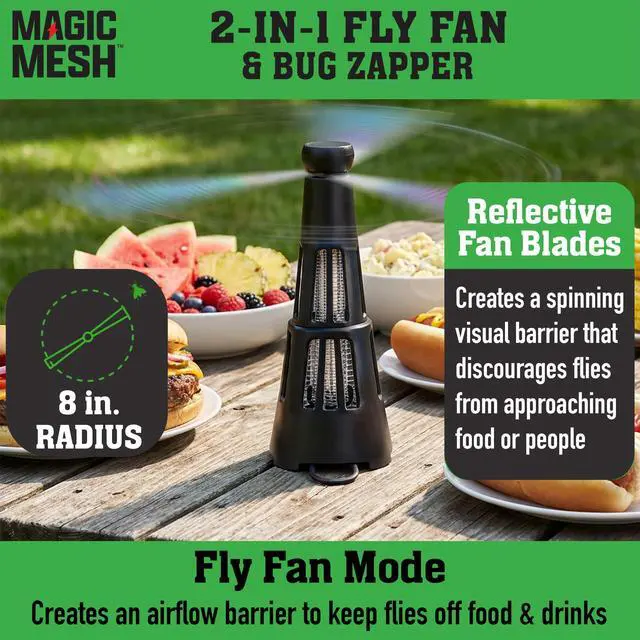 Alt view image 3 of 5 - 2-in-1 Fly Fan & Mosquito Zapper | Rechargeable Electric Outdoor & Indoor Pest Swatter & Trap Tool for Killing Bugs, Insects & More, for Patios, Camping, Cookouts & Yards | Up to 2800V