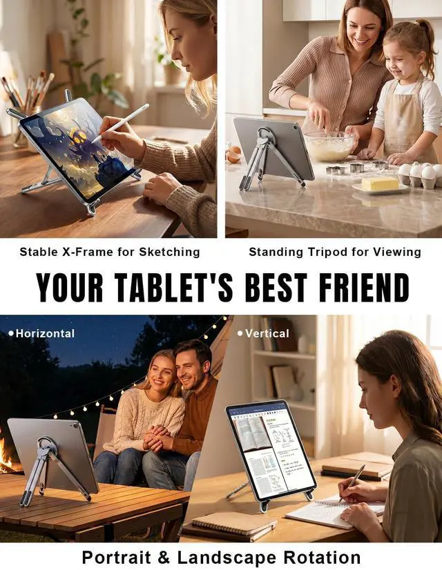 Alt view image 7 of 7 - 4-in-1 Foldable Laptop Stand & Magnetic Phone Holder, Silver Aerospace Aluminum Portable Desk Mount with N52 MagSafe Compatible Tripod Handle for MacBook Pro, iPad, Travel & Vlogging