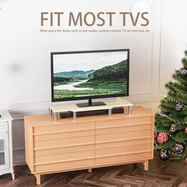 Alt view image 7 of 7 - Dual Monitor Riser - Adjustable Length & Angle, Wooden Stand for 2 Monitors with Storage