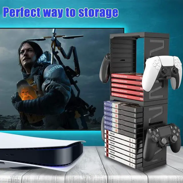 Alt view image 6 of 7 - Game Storage Tower for PS5/PS4/Xbox Series S & X - Universal Video Game Disc Organizer with 24 PCS Holders, 4 Controller Slots & Stand Rack Accessories - Black