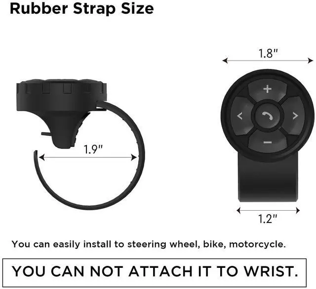 Alt view image 5 of 6 - Bluetooth Media Button Remote Control IPX6 Waterproof Strap Type Wireless Controller for Car Bike Motorbike Steering Wheel Siri Call & Camera Compatible for iPhone Samsung Galaxy Any Android Device
