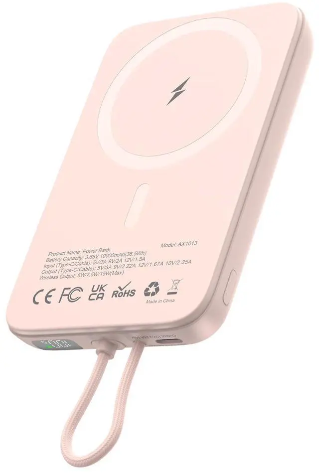 Main image of Wireless Portable Charger, 10000mAh Magnetic Power Bank with Type-C Cable, 22.5W PD Fast Charging Output Portable Battery Pack for iPhone 17/16/15/14/13/12/ All Series, Pink