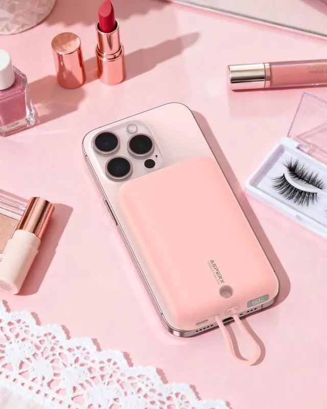 Alt view image 2 of 7 - Wireless Portable Charger, 10000mAh Magnetic Power Bank with Type-C Cable, 22.5W PD Fast Charging Output Portable Battery Pack for iPhone 17/16/15/14/13/12/ All Series, Pink