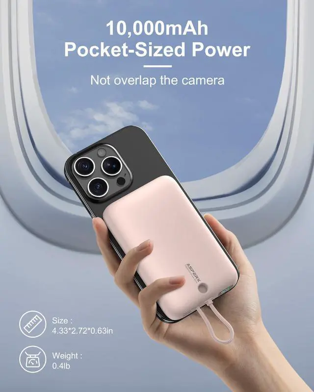 Alt view image 4 of 7 - Wireless Portable Charger, 10000mAh Magnetic Power Bank with Type-C Cable, 22.5W PD Fast Charging Output Portable Battery Pack for iPhone 17/16/15/14/13/12/ All Series, Pink