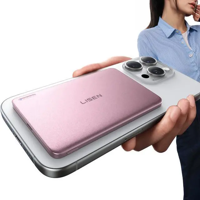 Main image of 0.3 Ultra Slim MagSafe Portable Charger,5000mAh Wireless Card Slim MagSafe Battery Pack iPhone 17 Air Accessories,Magnetic Power Bank for iPhone 17 Pro Max Plus Air/16/15/14/13/12Pink