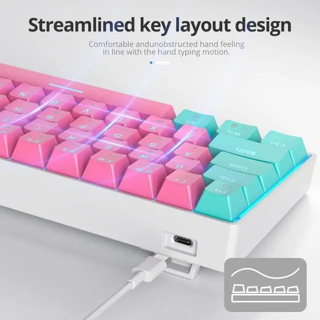 Alt view image 3 of 6 - 65% Percent Gaming Keyboard Mechanical with Linear Red Switch, 68-Keys Pink Mini Gaming Keyboard 60 Percent LED Light Backlit PBT Keycaps for Laptop Desktop PC Gamers (68 Miami)